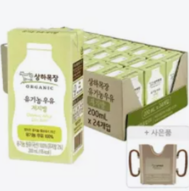 상하목장 유기농 저지방 멸균우유 200ml + 증정 (상하목장 컵홀더 200ml), 상하목장 유기농 저지방 멸균우유, 200ml, 24개, 24개