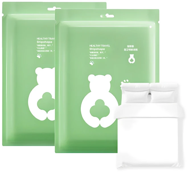 Shipshape 일회용 침구커버세트 여행 4종 세트 일회용 침대커버 이불커버 베개커버 세트 출장침대커버 베갯잇 여행 용품 2인용 - 쿠팡