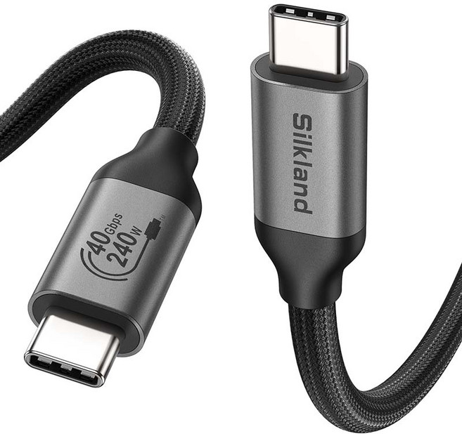 실크랜드 USB4.0 케이블 C타입-C타입 USB-if 인증 썬더볼트3/4 호환 240W 40Gbps 고속충전 데이터 케이블, 1개, 블랙, 0.5m