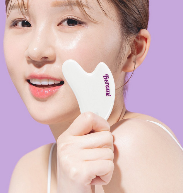 베로미 괄사 얼굴 경락 마사지 세라믹 림프순환 하트 도자기 마사지기, 화이트, 1개