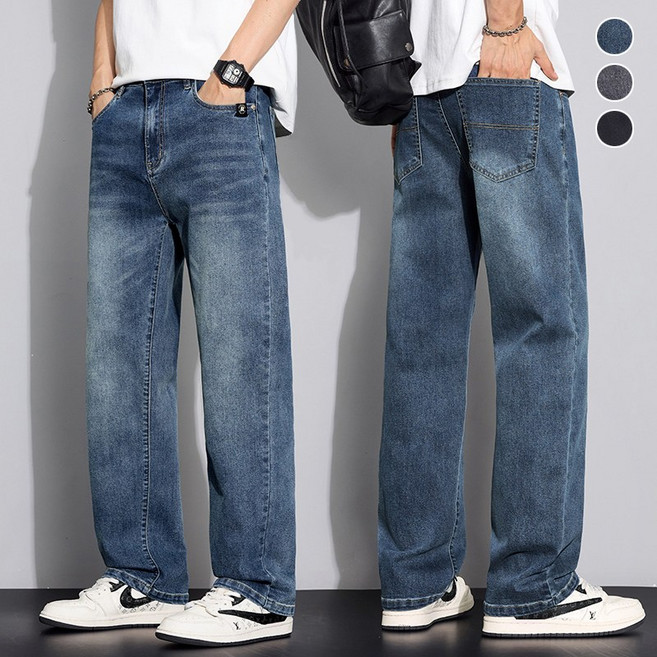 wassup 남자 청바지 바지 통바지 일자핏 슬렉스 베이직 와이드 청바지