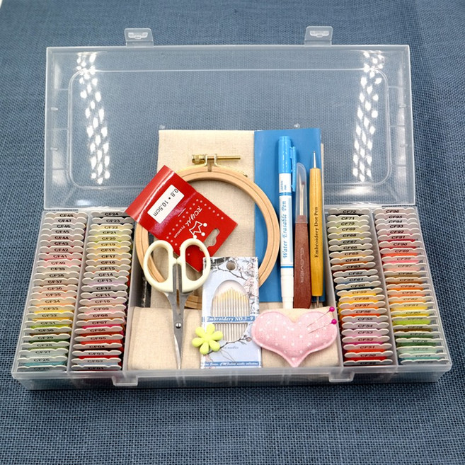후야몰/프랑스자수 면사 울사 베리에이션사 96색상 원단포함 기초재료-자수용품세트, 혼합색상, 1개
