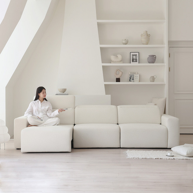 눕 바미 타이보텍스 패브릭 쇼파 모션 슬라이딩 리클라이너 4인용 소파, 아이보리