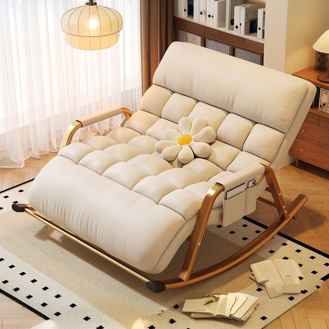 가정용 다기능 흔들의자 편안한 조절식 휴식 전신 리클라이너, 1개, 하얀색(골드다리+930mm)