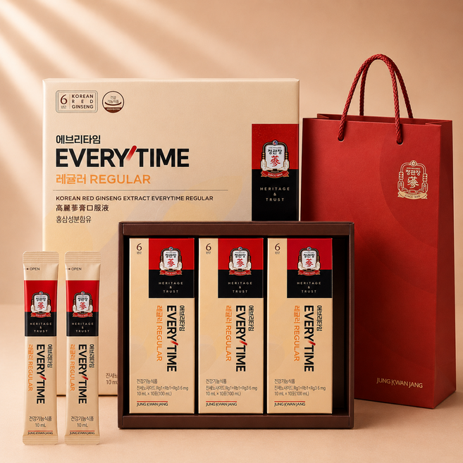 정관장 홍삼정 에브리타임 홍삼 스틱 10ml X 30세트 + 쇼핑백 레규러 선물세트 부모님 명절 여행 골프 선물세트