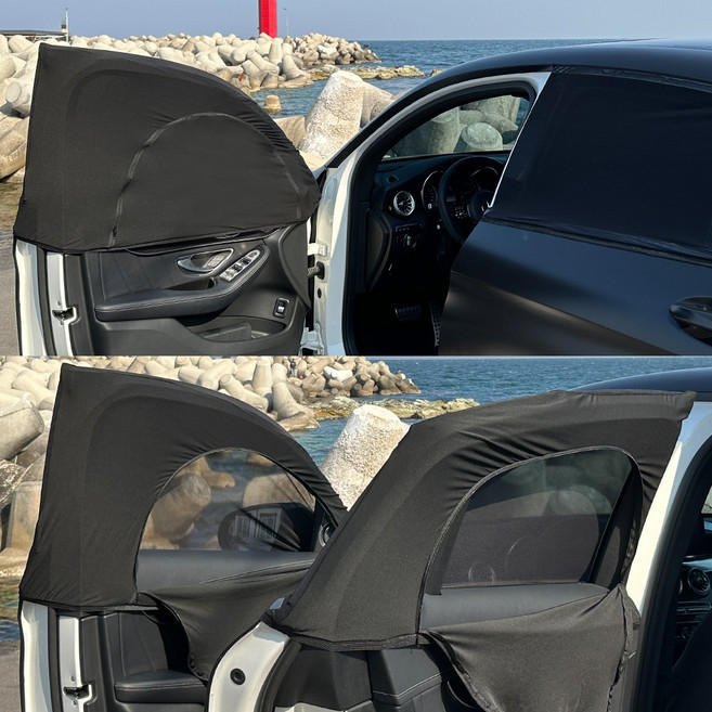 렉스턴스포츠칸 모기장 차량용 방충망 차박 커튼 햇빛가리개 1+1, 블랙, 1세트, 앞좌석 좌+우 (단일사이즈)