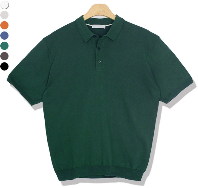 오마보이 남성용 사이드 린넨 라인 반팔 카라 니트