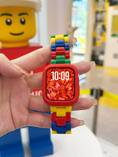 애플워치 스트랩 10 SE 실리콘 남녀공용 스마트워치 교체형 일체형 레고스타일, 1개, 레고 스트랩+옐로우 소프트 케이스
