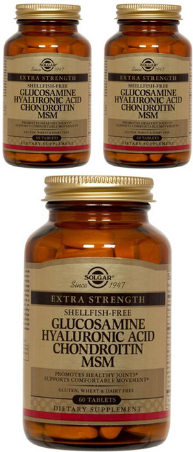 SOLGAR 葡萄糖胺玻尿酸軟骨素MSM補充錠, 60顆, 3罐