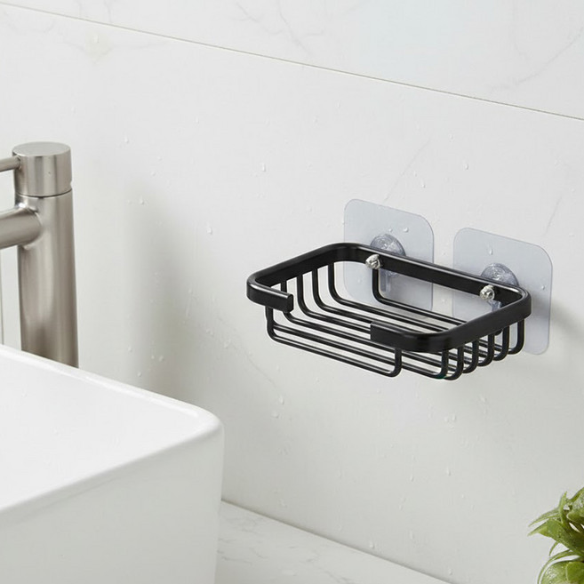 무타공 부착식 스텐 비누받침대, 1개, 블랙(13.x9.5cm)