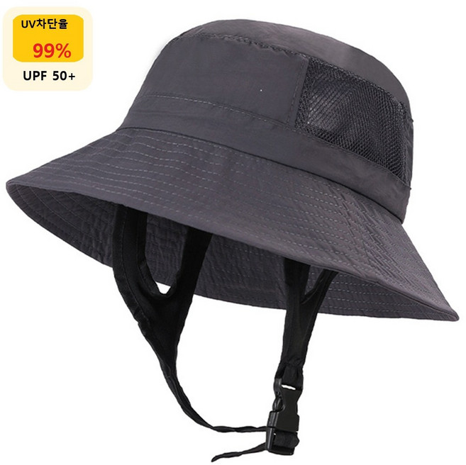 [UV 자외선차단] 주니로와 끈달린 서핑모자 물놀이모자 버킷햇, 차콜