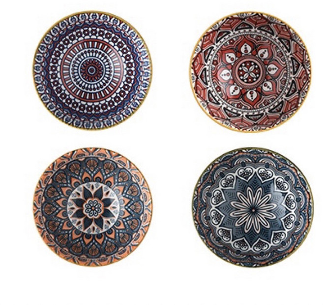 波西米亞風陶瓷碗盤組, 2Pcs兩個Bowl Random隨機色, 1個