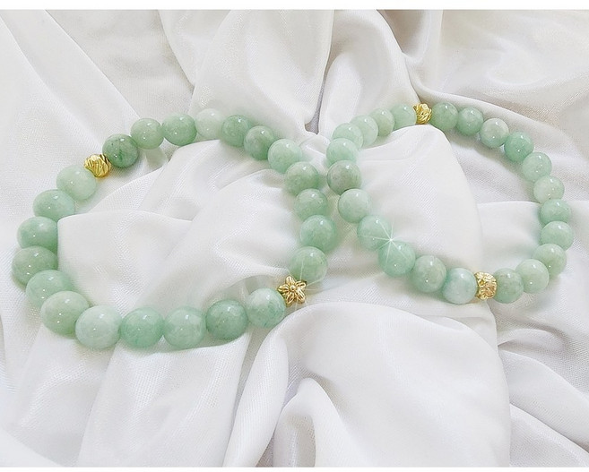 라리마주 수제작 프리미엄 경옥 천연 옥팔찌 크림 버마옥 8mm 6mm 리얼 매화꽃 행운 번영 부귀 풍수