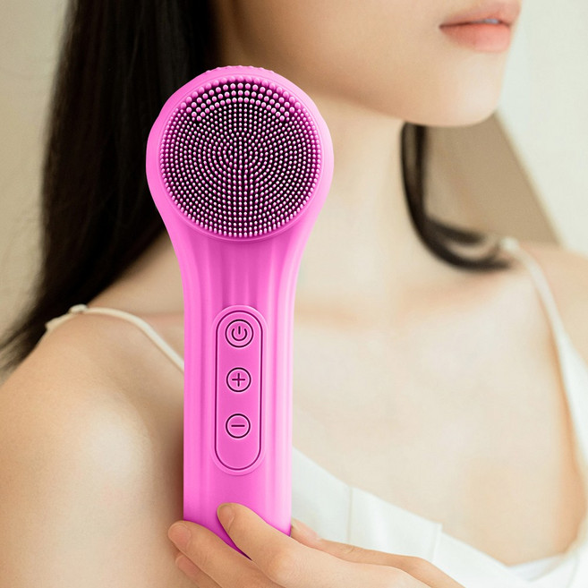 LOMESO 진동클렌저 실리콘 브러시 세안 전동 클렌저 온열 얼굴클렌징기계, 로즈레드