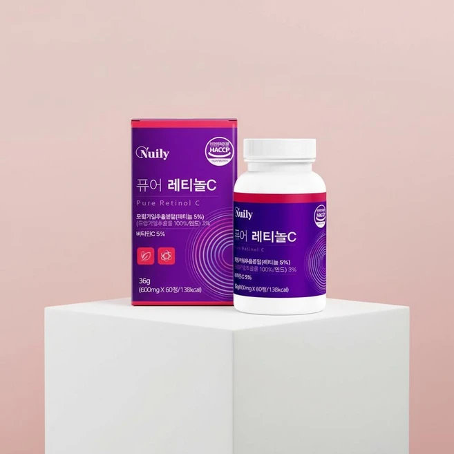 퓨어레티놀C 600mg 식물성 레티놀 모링가 글루타치온 판토텐산 HACCP 정 60정, 1개, 1정 - 쿠팡