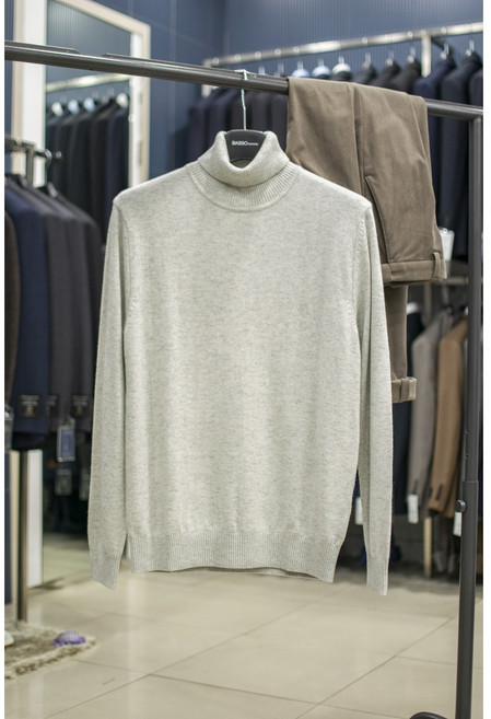 바쏘옴므 남자니트 캐시미어 혼방 솔리드 목폴라 니트 라이트그레이 WSZ4WN77ALG