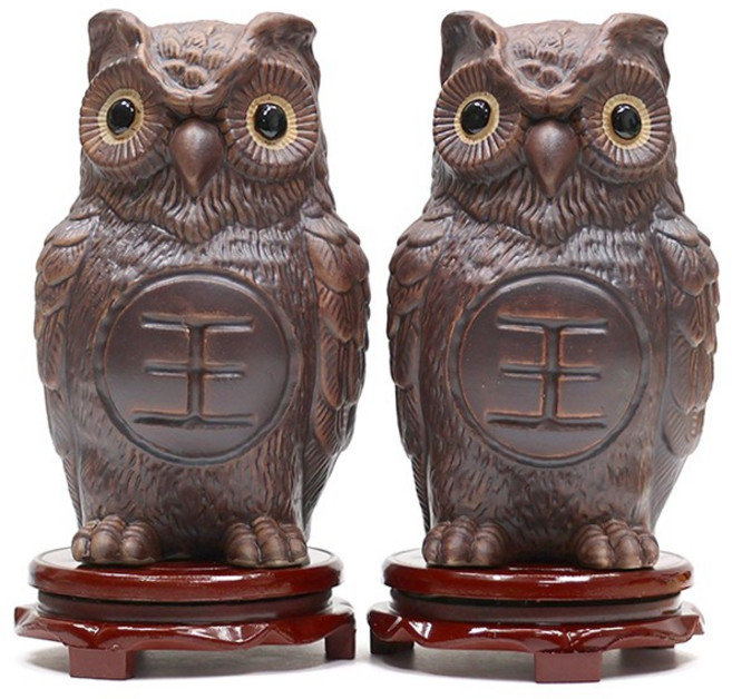 생기도자기 특대형 2마리 18cm 왕 부엉이 수맥파차단 재물복 소금단지 삼족두꺼비 액막이명태 풍수