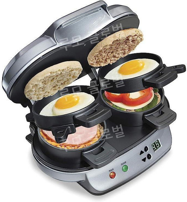 해밀턴 비치 샌드위치 메이커 아침 머핀 기계 와플 맥모닝 조식 타이머 제조기 브런치 재료, F. 듀얼 블랙(1200 watts)