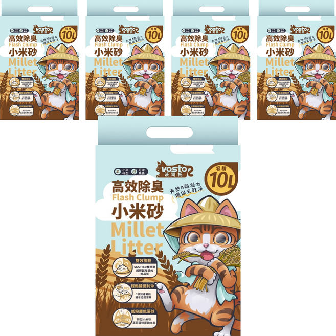 vosto 沃司托 高效除臭小米砂 3kg, 5袋, 天然香