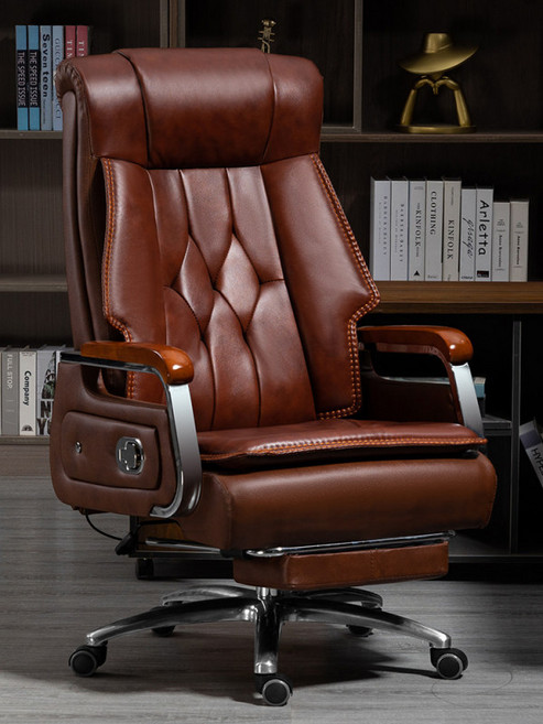 사무용의자 소가죽 임원 서재용 회전 의자, 518 블랙 PU 발받침 마사지