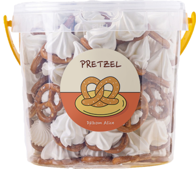 (대용량)누적리뷰수 5000개 이상 완전 맛있는 디저트 맛집 수제 대용량 프레첼머랭 답례품 어린이집 짭짤바삭 프레첼 조화, 1개, 1.5L