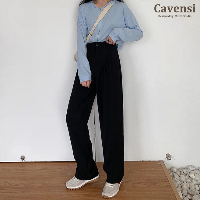 Cavensi 薄款高腰西裝褲 百搭職場寬褲 大尺碼休閒長褲女款