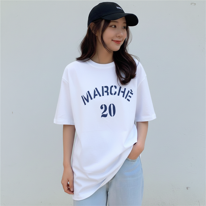 데일로엔 여성 레터링 포인트 오버핏 데일리 반팔 티셔츠