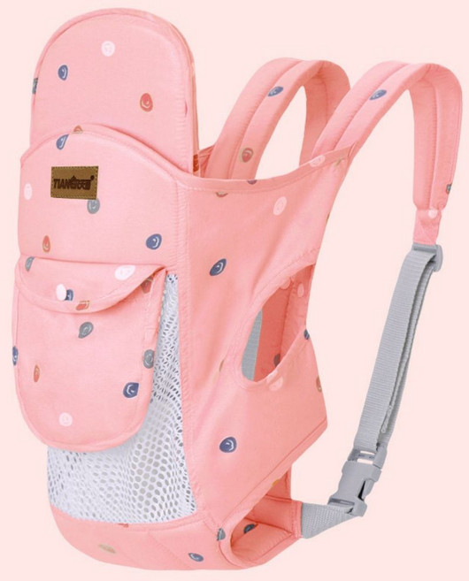 TIANSUO 多功能嬰兒背帶 新生兒寶寶揹巾 橫抱前抱後背式 粉色圈圈