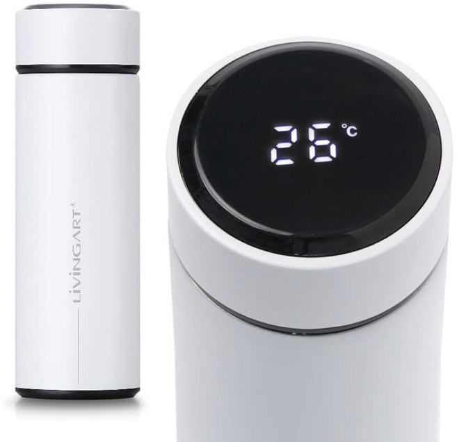 스위스밀리터리 리빙아트 온도표시 스마트 텀블러, 화이트, 350ml