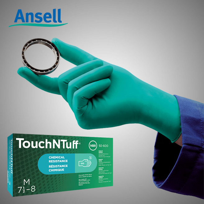 안셀 일회용 내화학장갑 터치앤터프 100매입 92-600 니트릴 TouchNTuff, Green