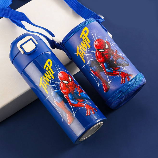 디즈니 마블 텀블러 보온보냉 스텐물병 휴대용 손잡이, 스파이더맨(400ml), 텀블러(파우치세트), 1개