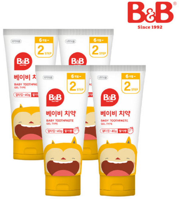 [4개세트] 비앤비 유아 베이비 치약 2단계 딸기향 40g, 4개