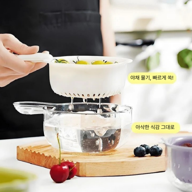 이중 세척 과일 채소 물빠짐 바구니 3종 세트, 1세트, 화이트+그린+퍼플