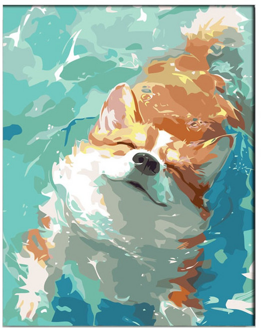 호인트 diy 명화그리기 유화 피포페인팅 컬러링키트 대형 40x50cm, 1개, 016물놀이댕댕이