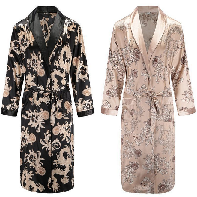 럭셔리 남성 실크 가운 로브 라운지 웨어 섹시한 잠옷 샤워 나이트 가운