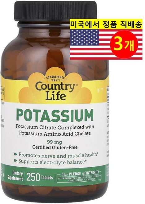 컨트리라이프 칼륨 99mg 250정, 3개 - 쿠팡