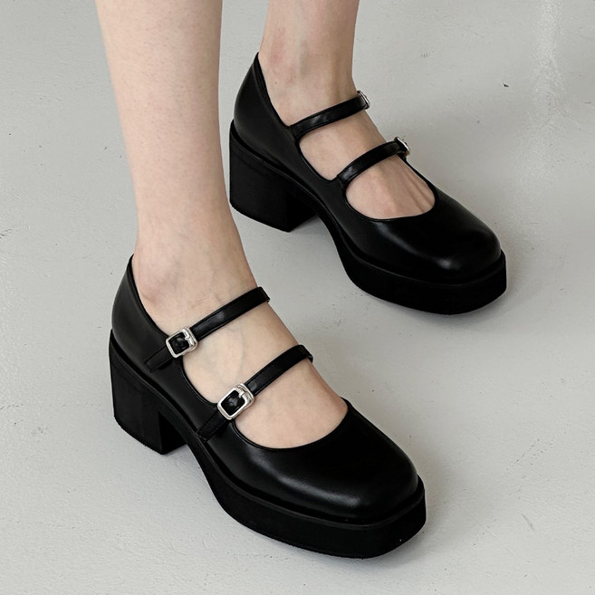 나나구두 스퀘어토 더블 스트랩 메리제인 가보시 블록 통굽 힐 6cm