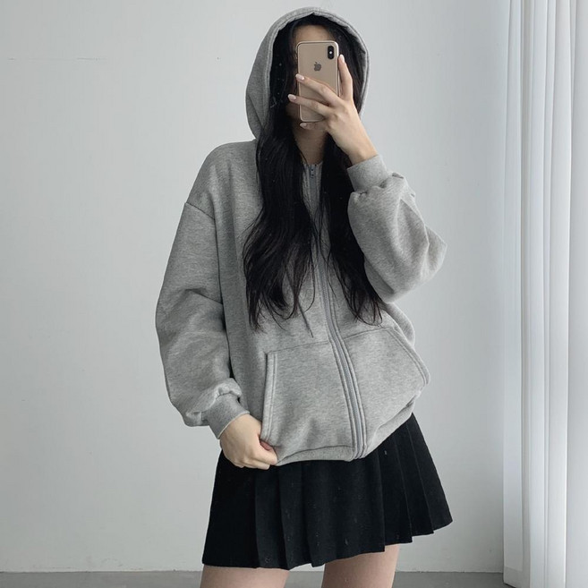 국산고퀄/기모선택 오버핏 긴팔 무지 후드집업 / 봄 가을 겨울 간절기 기모 도톰 학생 교복템 아우터 남녀공용 루즈핏