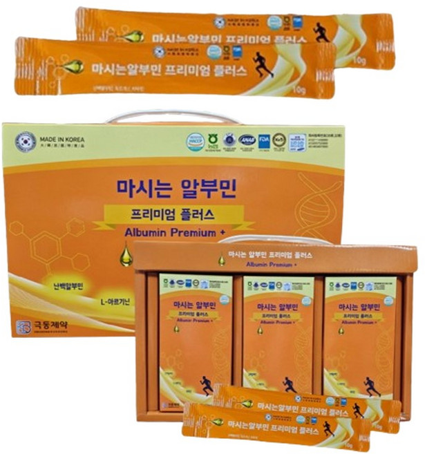마시는 알부민 프리미엄 플러스 난백알부민 기력 피로회복 면역증강 아르기닌 타우린 비타민C 30포, 1세트