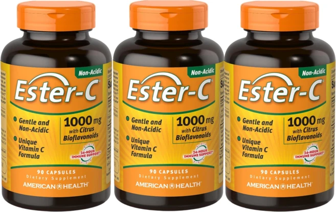 American Health Ester-C 아메리칸 헬스 에스터 씨 시트러스 바이오플라보노이드 함유 1000mg 90캡슐 3팩, 3개, 90정 - 쿠팡