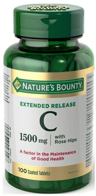 Nature's Bounty 네이쳐스 바운티 비타민 C 영양제 Vitamin C Supplement with Rose Hips 1500mg 100정, 1개 - 쿠팡