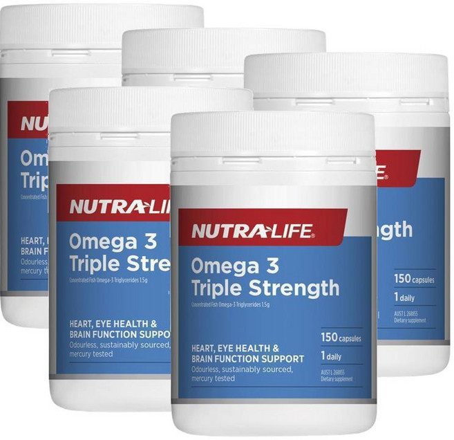 뉴트라라이프 오메가3 피쉬오일 EPA DHA 트리플 스트렝스 무취 NutraLife Omega 3 Triple Strength Odourless, 5개, 150정