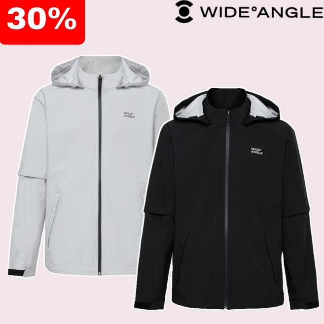 와이드앵글 남성 골프웨어 후드 골프 비옷 우비 방수점퍼 에센셜 레인자켓 WMP25191, 100, 라이트그레이