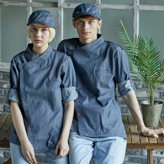 유니스토어 크로스넥 조리복 (핀스트라이프)