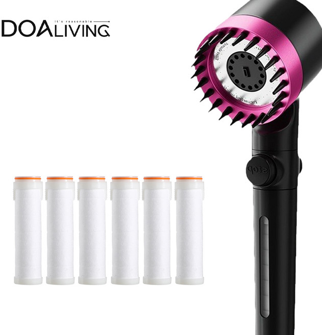 도아리빙 초강력 샤워기 고압 수압상승 필터 샤워기 헤드 본품+필터 6개입, 필터샤워기(블랙&퍼플), 1개