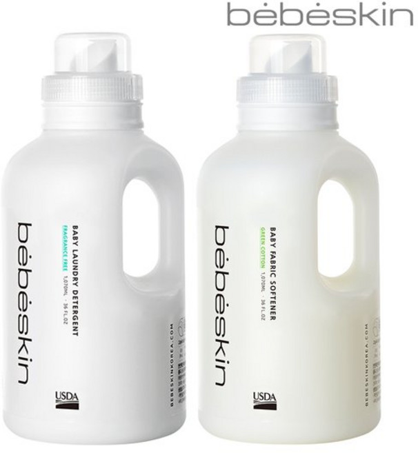 베베스킨 고농축 아기 섬유세제 + 유아섬유유연제 그린코튼향 각1070ml, 1.07L