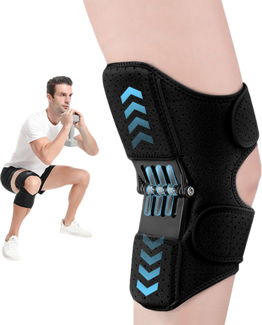 기능성 무릎보호대 스프링 무릎 지지대 조력 압박 훈련 밴드 남녀 보행 등산 스포츠, 블랙, 1세트