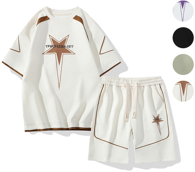 Sevenmoon남성 여름 스포츠 캐주얼 아이스 티셔츠 반팔세트 투피스