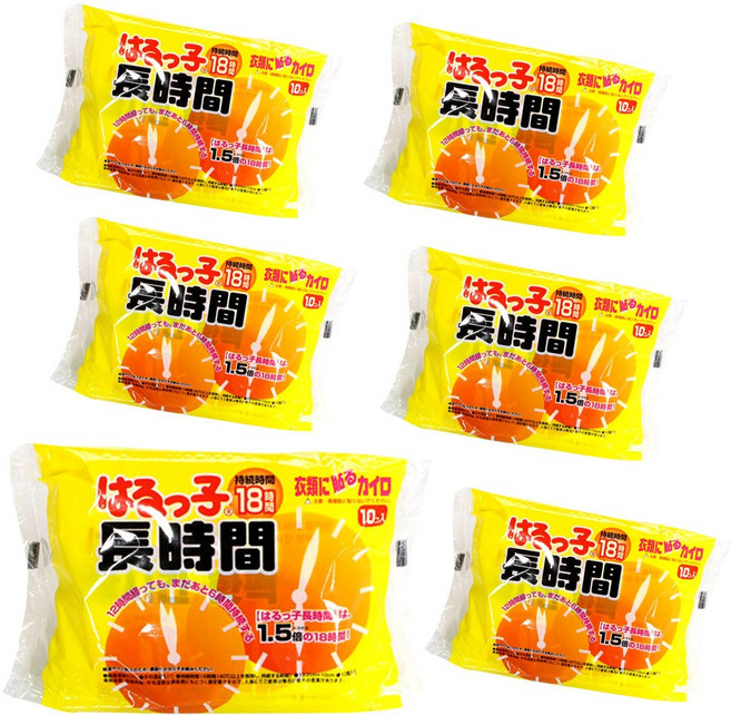 [ 2023년 생산 ] 일본 하루꼬 (18시간) 장시간 붙이는 핫팩 10매입 6개