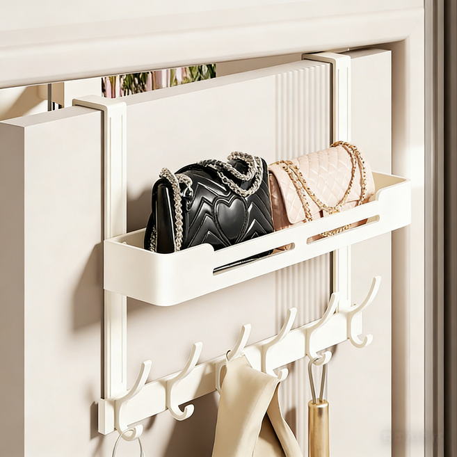 Equator 2단 무타공 도어훅 알루미늄합금방청 수납선반, 흰색, 1개